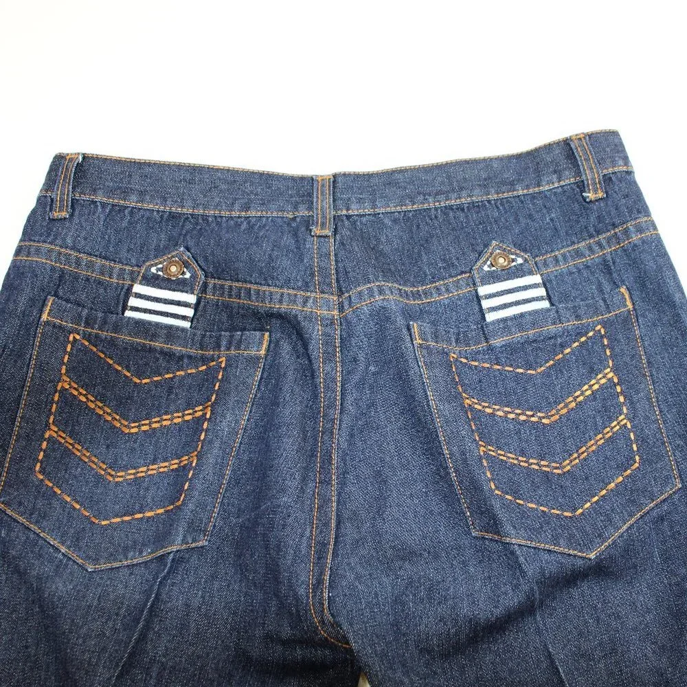 Makaveli Dark Medium Wash Military Inspired Insignia Jeans, Size 40/32